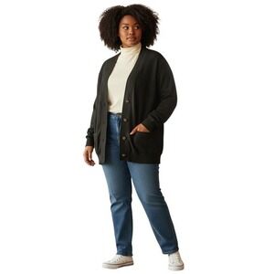 Casual Corner Vintage 80s Black Cotton Cardigan Embroidered Button Front Women's